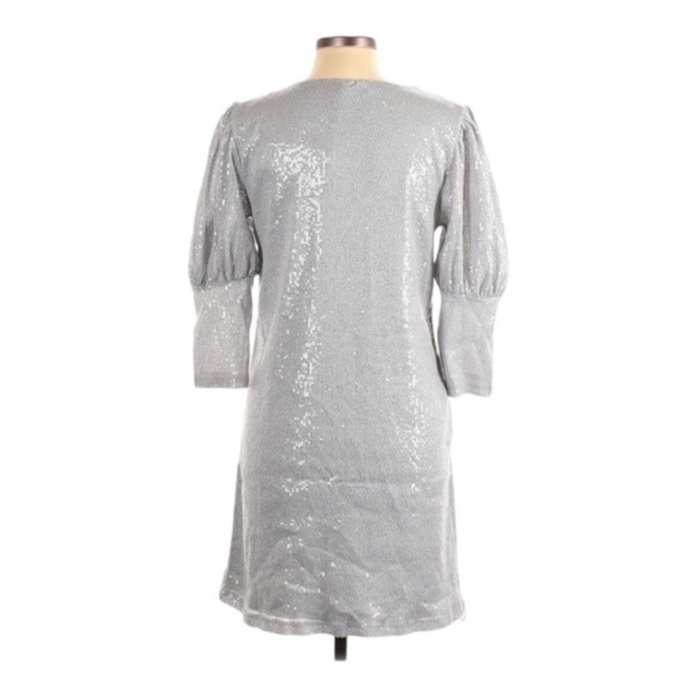 NWT Carla Conti Silver Sequin Balloon Sleeve Sheath dress L - Picture 3 of 10
